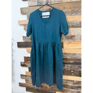 NotPerfectLinen boho lagenlook midi dress emerald green size M